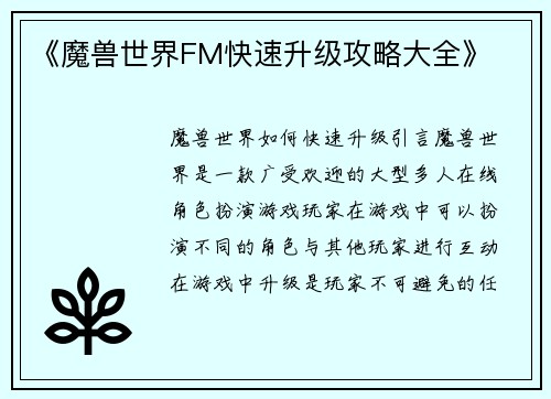 《魔兽世界FM快速升级攻略大全》